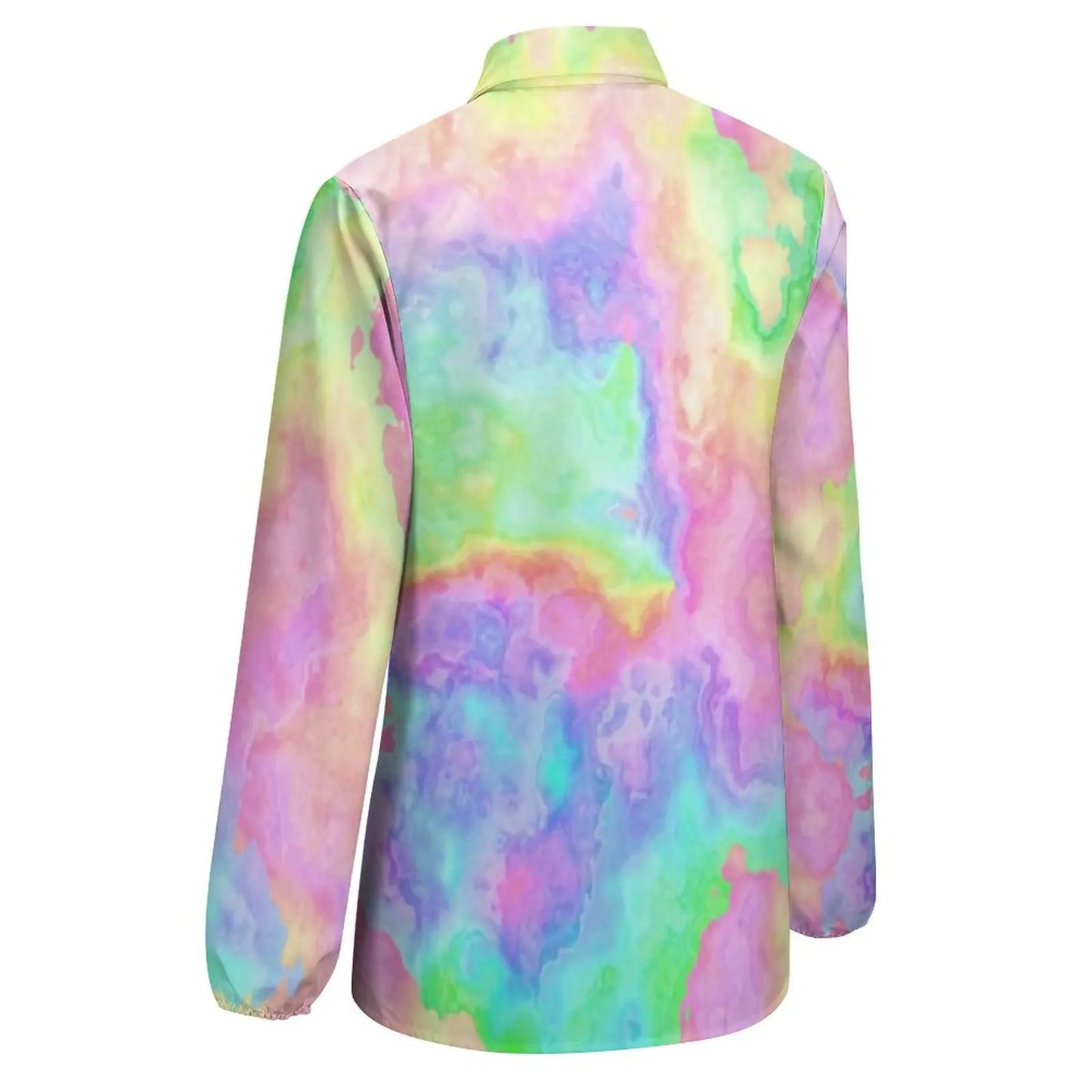 Rainbow Tie Dye Marble Blouse Female Stone Pastels Abstract Art Casual Loose Blouses Long-Sleeve Trendy Shirt Print Top Big Size