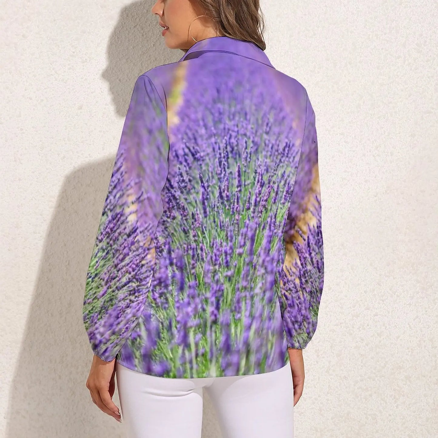 Fields of Lavender Loose Blouse Nature Purple Flowers Simple Oversized Blouses Womens Long Sleeve Trendy Shirt Spring Print Tops