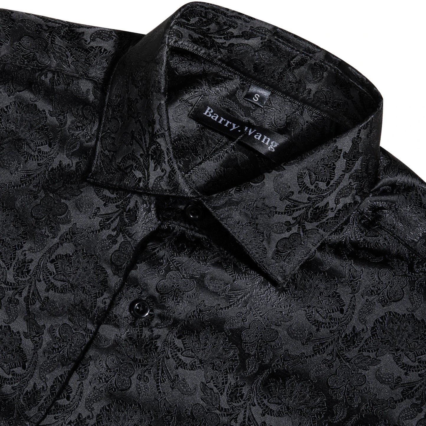 Barry.Wang Luxury Black Paisley Silk Shirts Men Long Sleeve Casual Flower Silver Shirts For Men Designer Fit Dress Shirt BY-0058