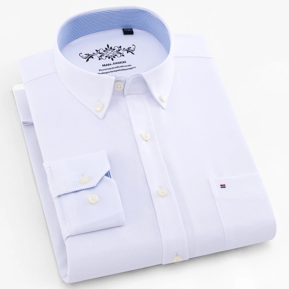 Men's Long Sleeve Oxford Plaid Striped Work Casual Shirt with Pocket, Spring Autumn  Cotton Blend Regular-fit Button-down Shirts