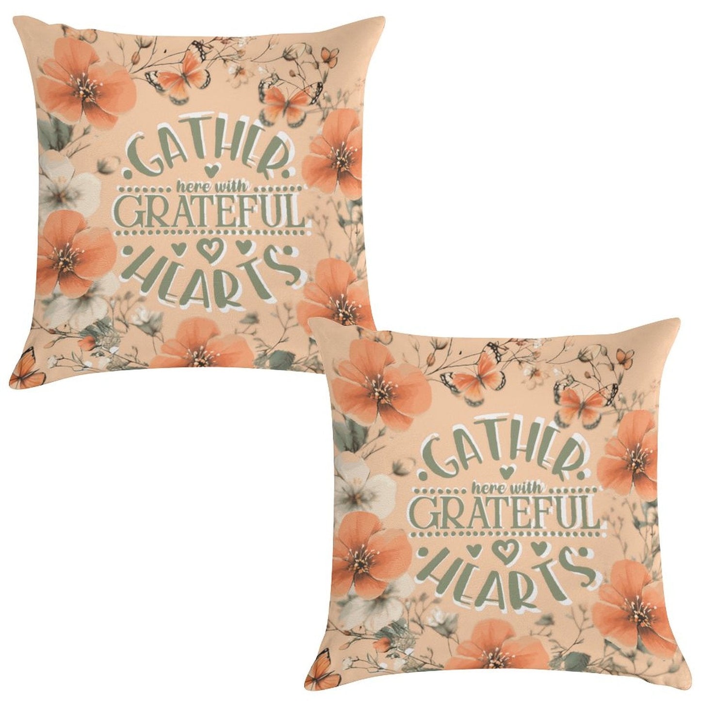 Gather Here with Grateful Hearts Orange 2-Piece Ultra-Soft Pillowcase Set - 18"×18" Shell Design Boutique