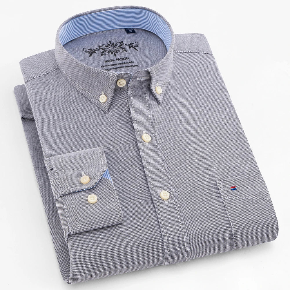 Men's Long Sleeve Oxford Plaid Striped Work Casual Shirt with Pocket, Spring Autumn  Cotton Blend Regular-fit Button-down Shirts