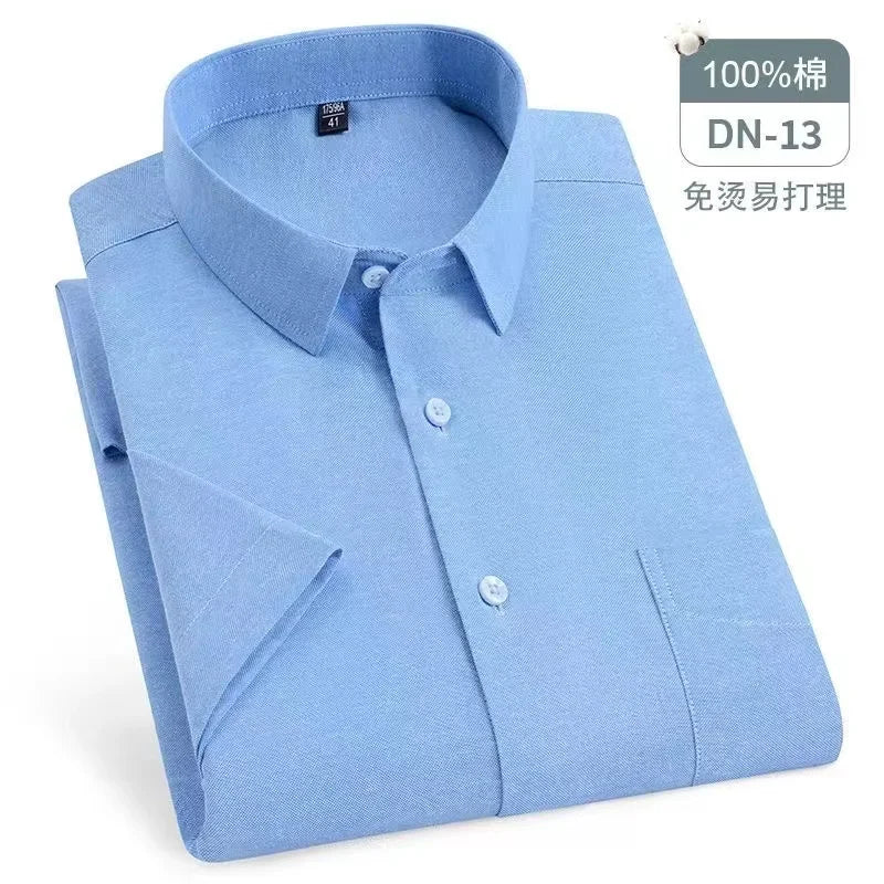 New Quality 100%Pure Cotton Men Short Sleeves Social Shirt for Oxford Shirt Men Plaid Striped Work Casual Pocket Shirts S-8XL