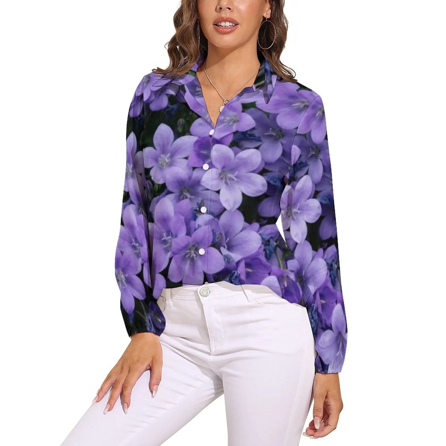 Fields of Lavender Loose Blouse Nature Purple Flowers Simple Oversized Blouses Womens Long Sleeve Trendy Shirt Spring Print Tops