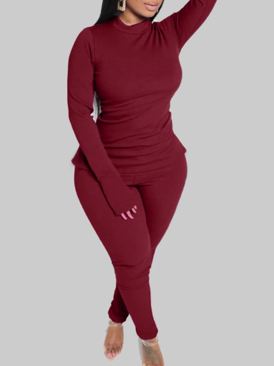 Plus Size women clothing tracksuit sets long sleeve Turtleneck Slit Skinny Pants Set Spring casual Two pieces sets for women