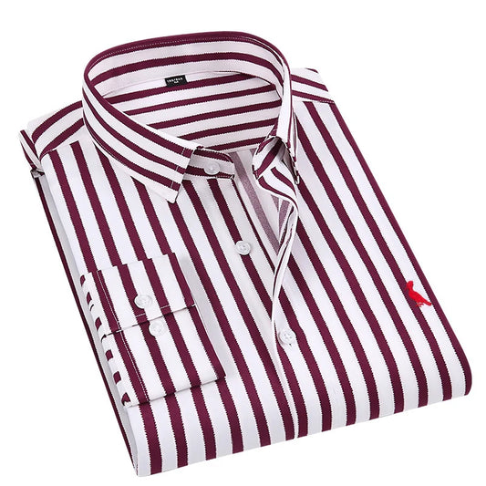 High Quality Striped For Men French Cufflinks Casual Dress Shirts Long Sleeve White Collar Design