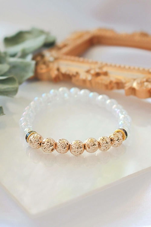 Aroma Diffuser Bracelet – Golden Lava Stone Elastic Bracelet