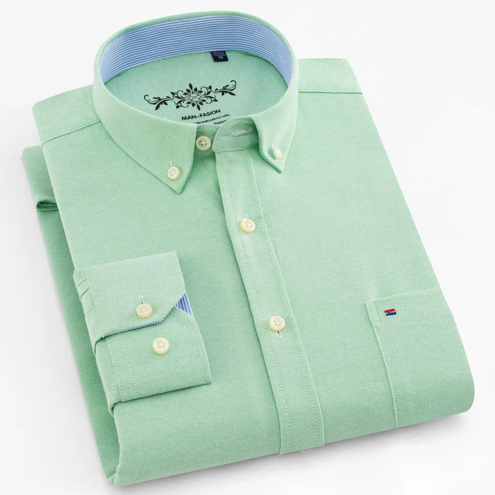 Men's Long Sleeve Oxford Plaid Striped Work Casual Shirt with Pocket, Spring Autumn  Cotton Blend Regular-fit Button-down Shirts