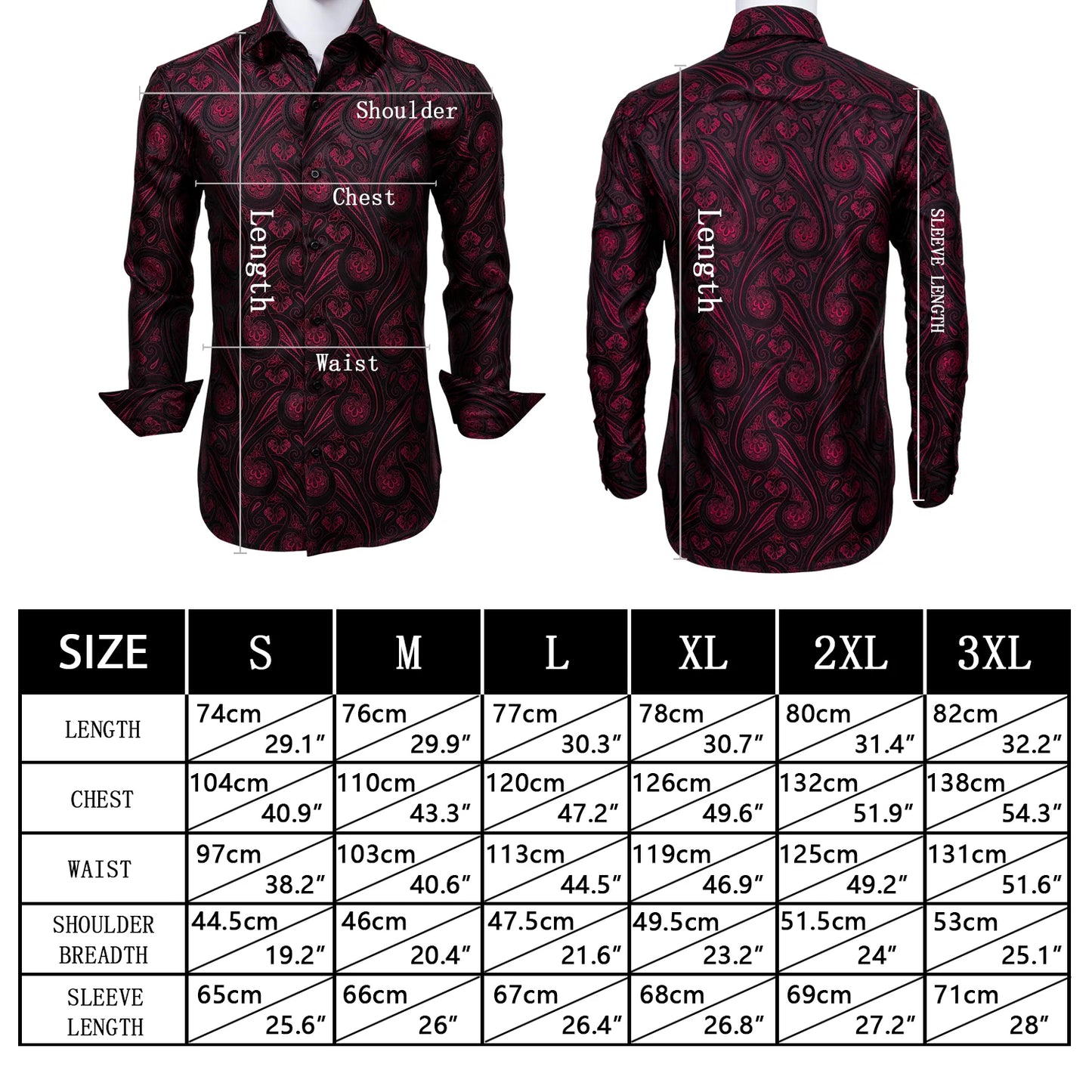 Barry.Wang Luxury Black Paisley Silk Shirts Men Long Sleeve Casual Flower Silver Shirts For Men Designer Fit Dress Shirt BY-0058