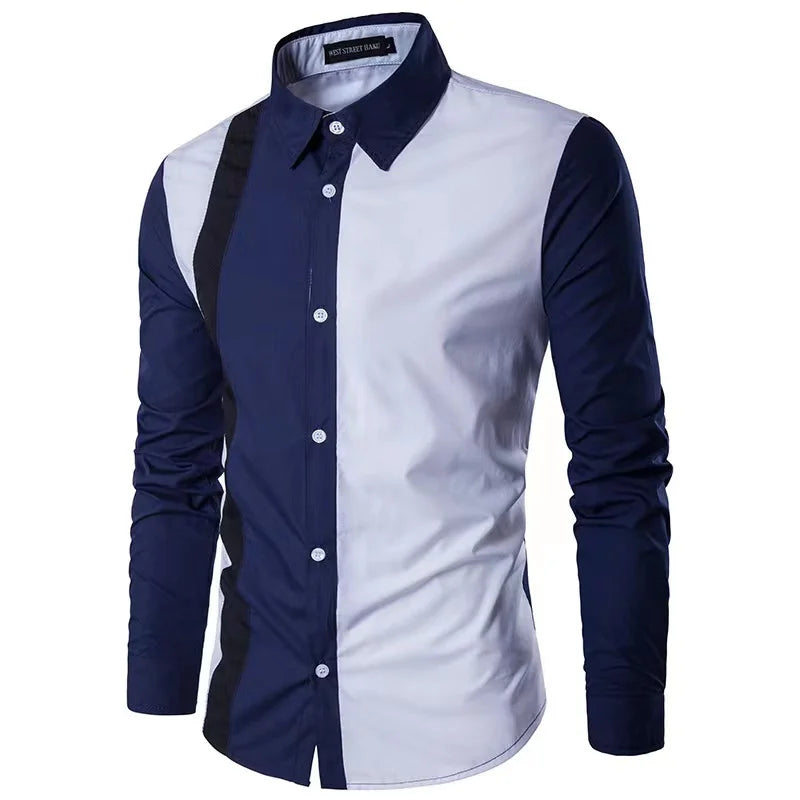 Men's Shirt Spliced Striped Luxurious and Comfortable Button Long Sleeve Suit Lapel Shirt Soft and Comfortable Material