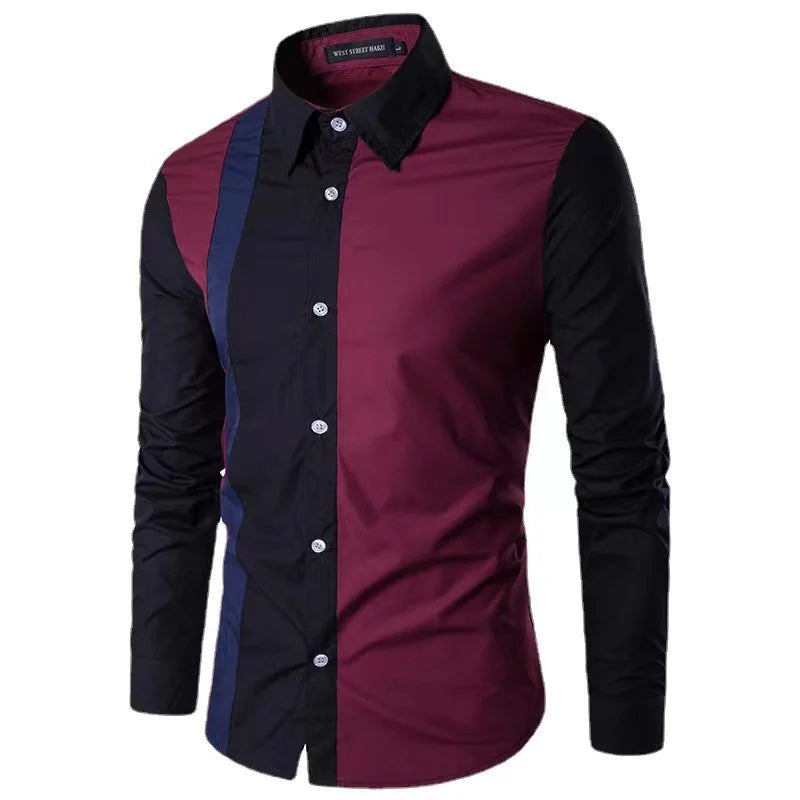 Men's Shirt Spliced Striped Luxurious and Comfortable Button Long Sleeve Suit Lapel Shirt Soft and Comfortable Material