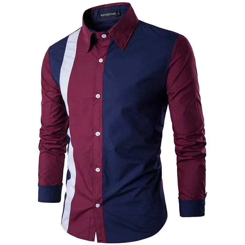 Men's Shirt Spliced Striped Luxurious and Comfortable Button Long Sleeve Suit Lapel Shirt Soft and Comfortable Material