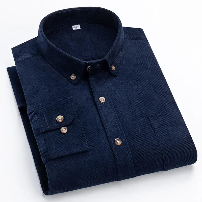 Men's Corduroy Shirt Long Sleeve Cotton Casual Regular Fit Soft Comfortable Formal Dress Shirts Blouse Men Clothes