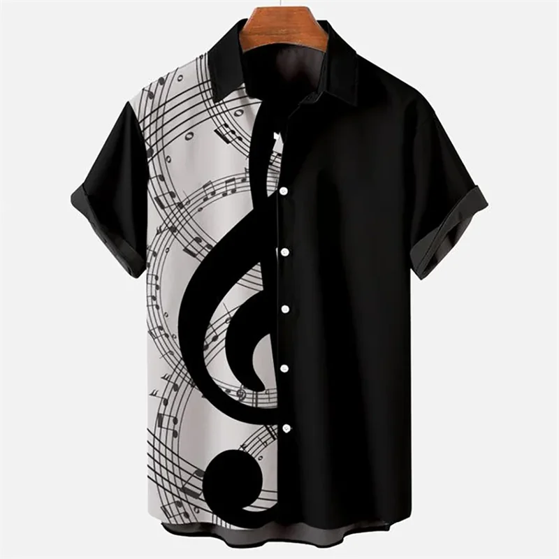 Summer Shirt For Men Hawaiian Short-sleeved T Shirts Musical Note Print Boys Girls Beach Travel Tops Casual Lapel Clothing