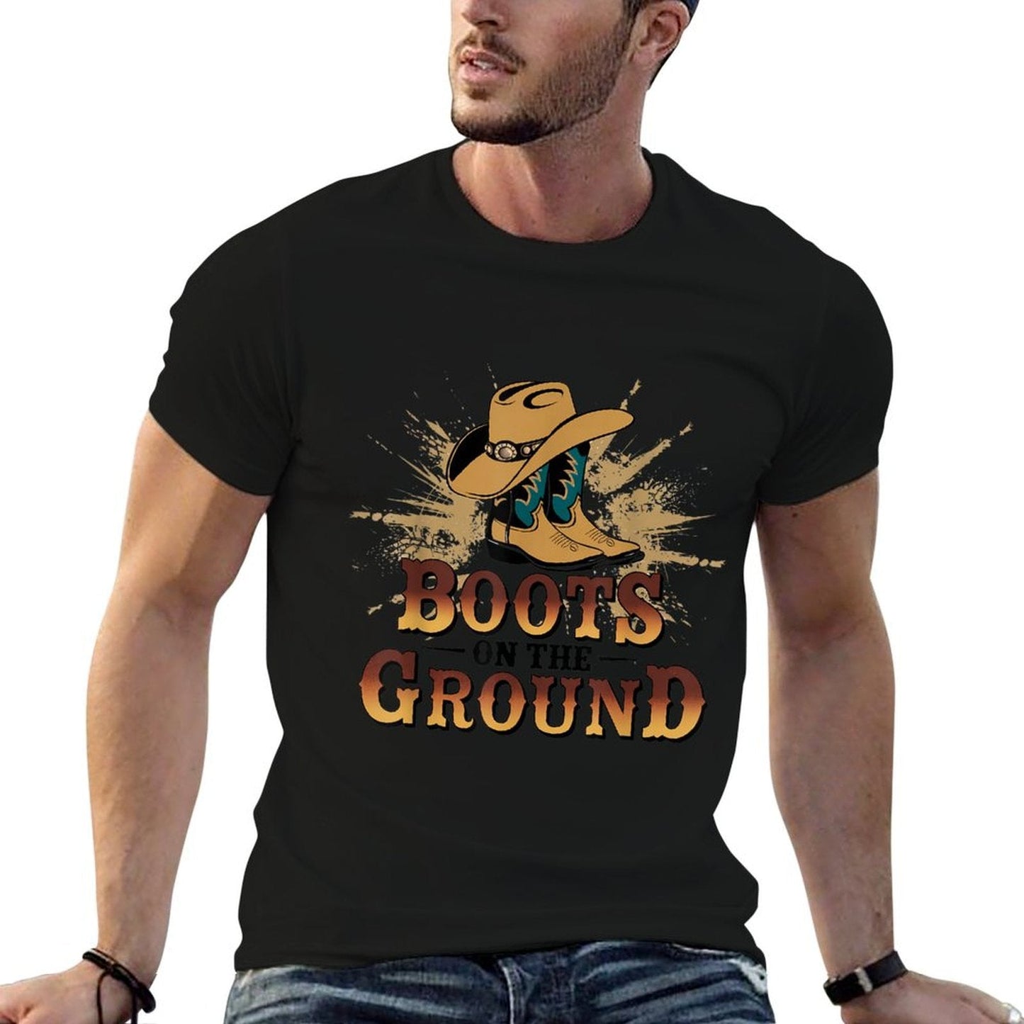 Boots On The Ground Western Cowboy Rodeo Country Eco-friendly Material T-Shirt DOBOER