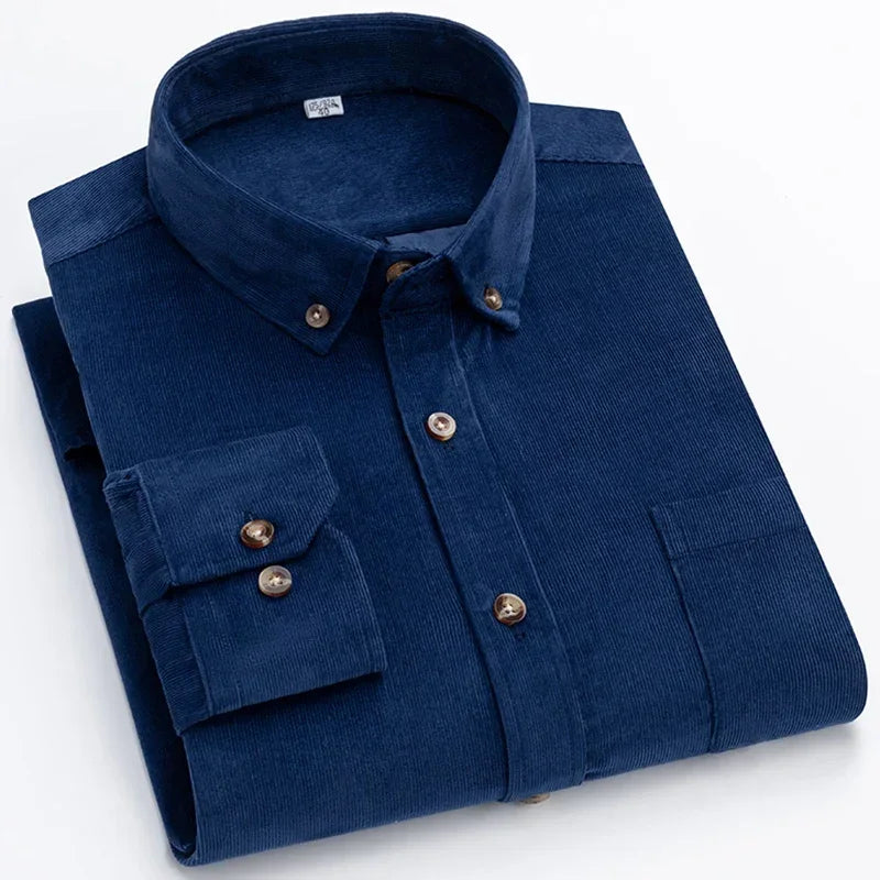 Men's Corduroy Shirt Long Sleeve Cotton Casual Regular Fit Soft Comfortable Formal Dress Shirts Blouse Men Clothes