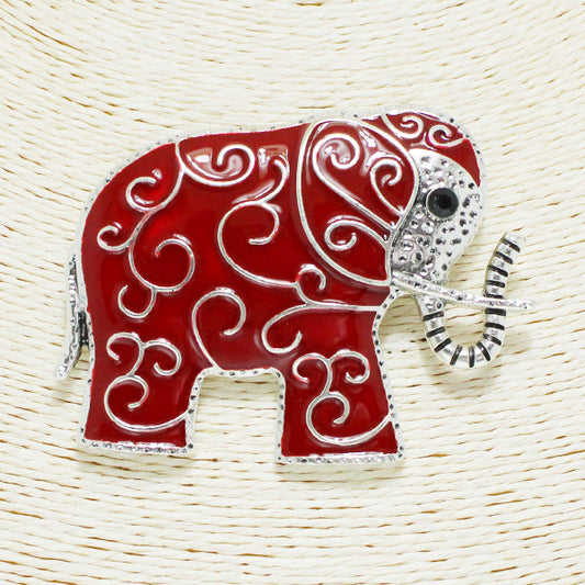Antique Silver/Red, elephant epoxy pin brooch