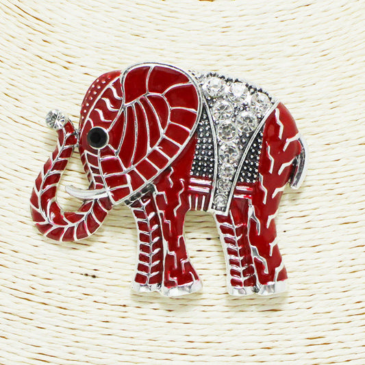 Antique Silver/Red, elephant epoxy with rhinestone pin brooch 2