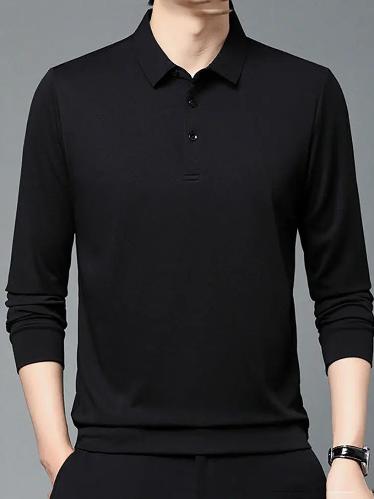 100% Cotton Men Long Sleeve Polo T Shirt Dad Turn-Down Collar Loose Casual Tees Shirts Work Wear Spring Autumn 2023 New