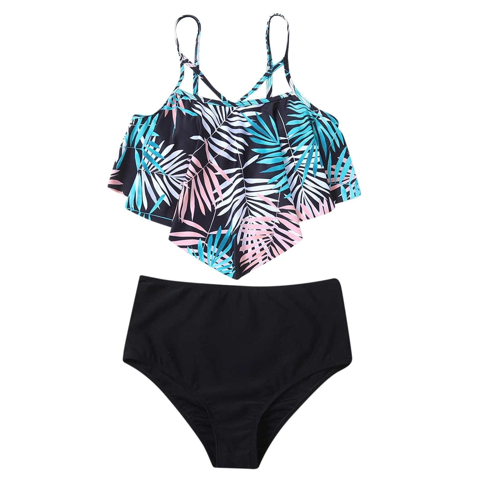 Fashionable And Stylish Design Women Leaf Print Soft Comfortable Suitable High Waist Swimsuit Bikini Women's Suits Two Pieces Top High Waist Bottom Two Piece Sets Beach Swimwear Stevvex