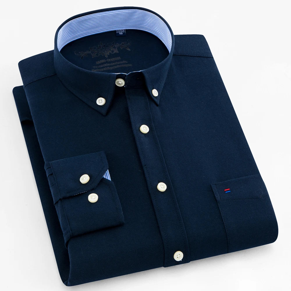 Men's Long Sleeve Oxford Plaid Striped Work Casual Shirt with Pocket, Spring Autumn  Cotton Blend Regular-fit Button-down Shirts