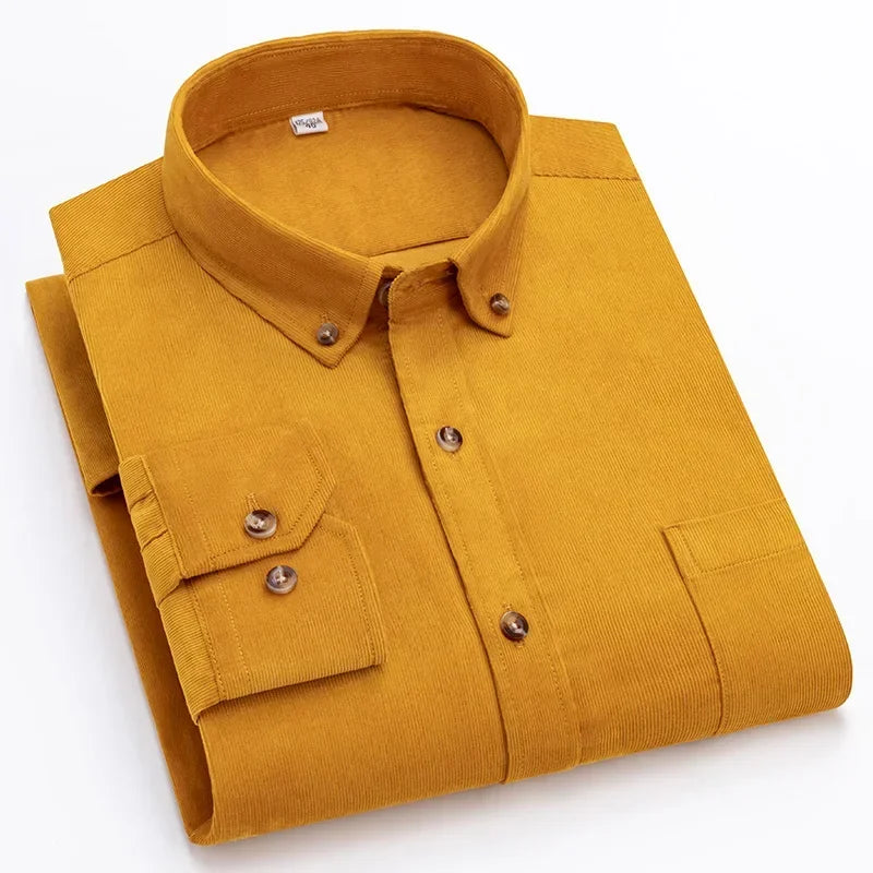 Men's Corduroy Shirt Long Sleeve Cotton Casual Regular Fit Soft Comfortable Formal Dress Shirts Blouse Men Clothes