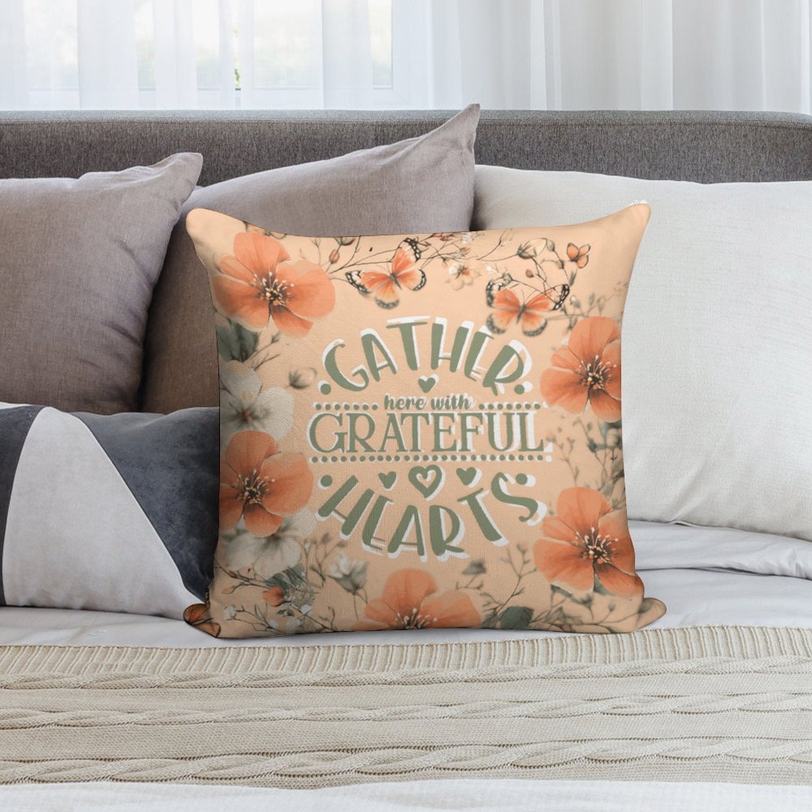 Gather Here with Grateful Hearts Orange 2-Piece Ultra-Soft Pillowcase Set - 18"×18" Shell Design Boutique