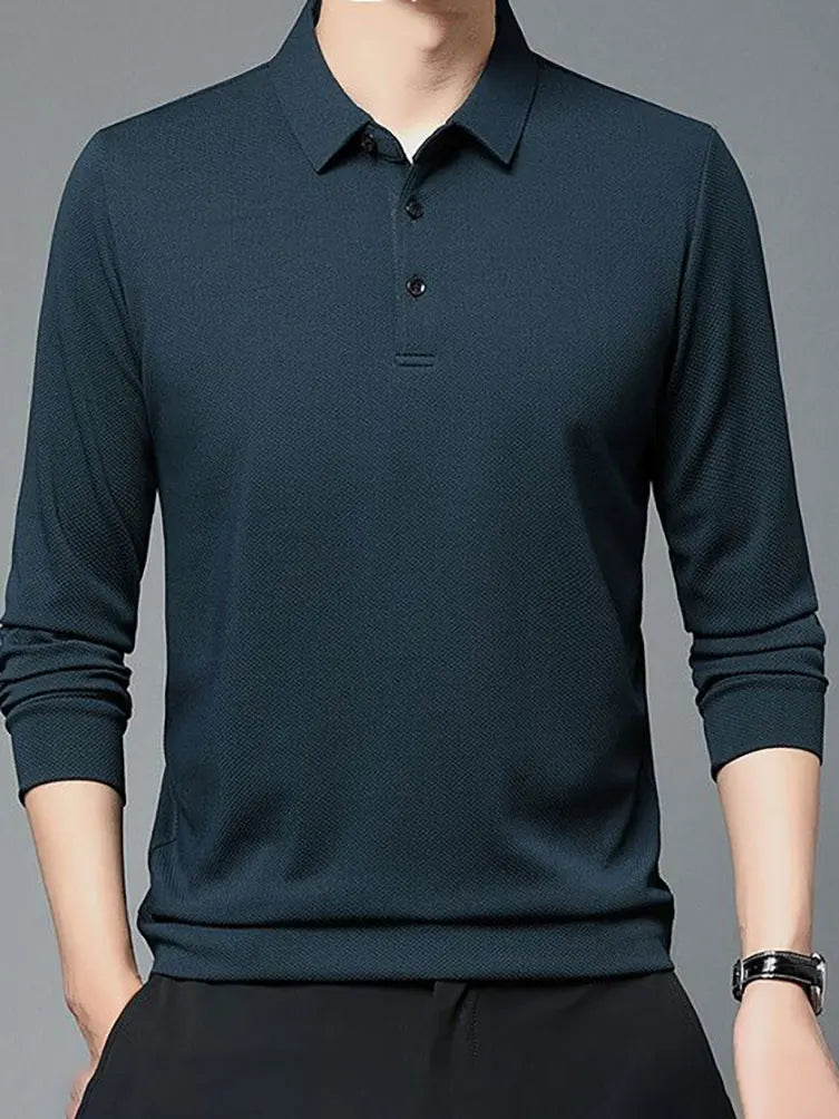 100% Cotton Men Long Sleeve Polo T Shirt Dad Turn-Down Collar Loose Casual Tees Shirts Work Wear Spring Autumn 2023 New