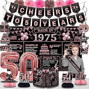 Juesly 50th Birthday Decorations 24PCS Rose Gold Banner Balloons Honeycomb Deal US