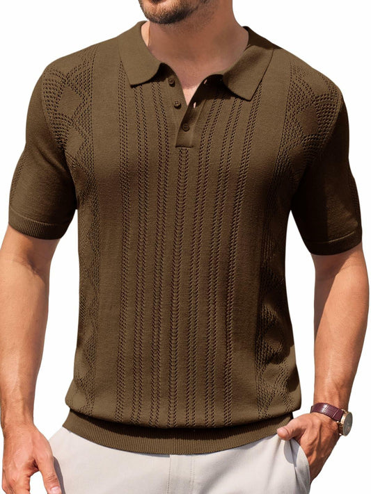 Runcati Mens Slim Fit Knit Polo Shirt Short Sleeve Cotton Coffee Size XX-Large Deal US