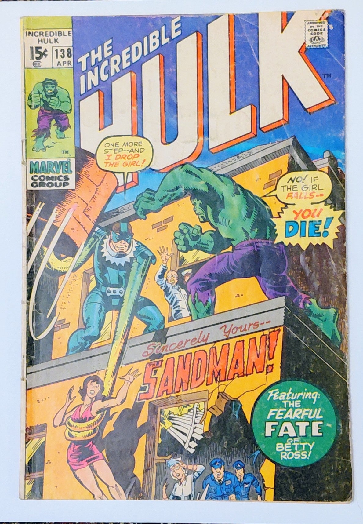 Incredible Hulk #138, Marvel Comics (April 1970, GD+) burriscomics