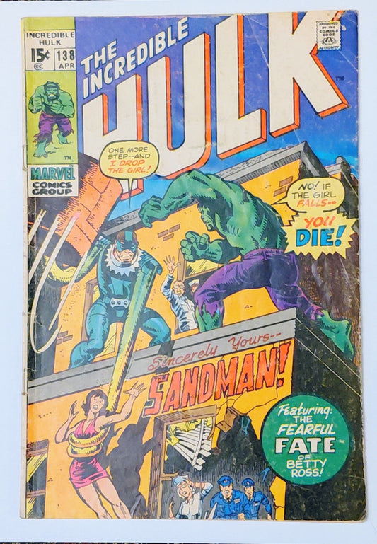 Incredible Hulk #138, Marvel Comics (April 1970, GD+) burriscomics