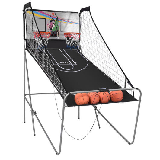 Foldable Double Electronic Basketball Game with 4 Balls Indoor-Gray VYSN
