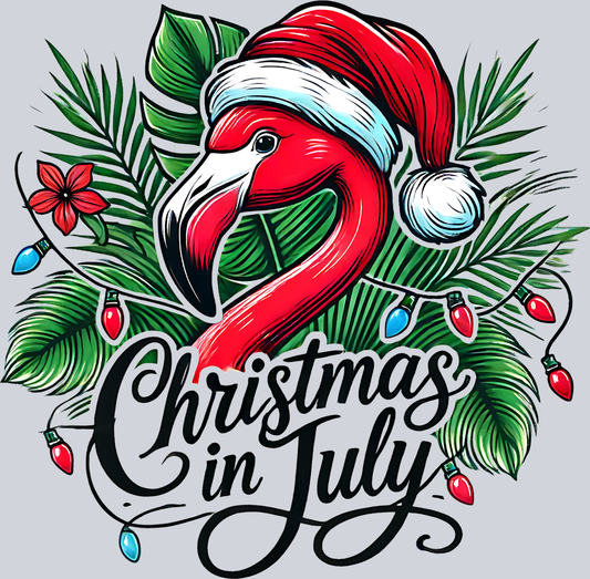 Christmas In July Floral With Flamingo - STK01312 (DTF Transfers) Atlanta Vinyl